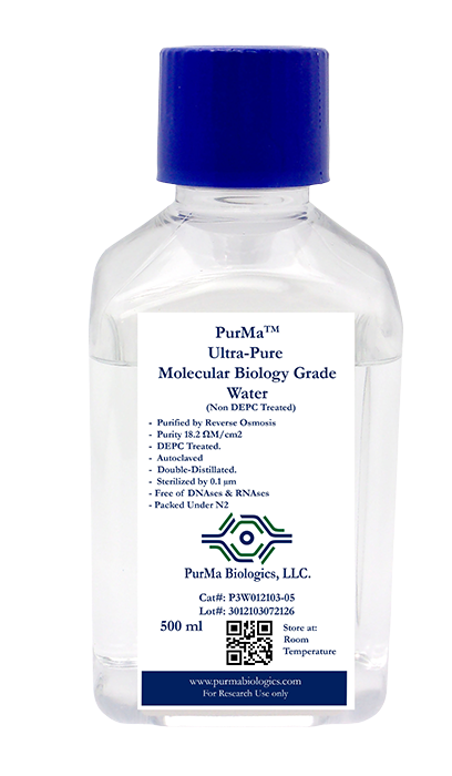 PurMa Ultra-Pure Nuclease Free Water, Non-DEPC Treated, 500 mL bottle